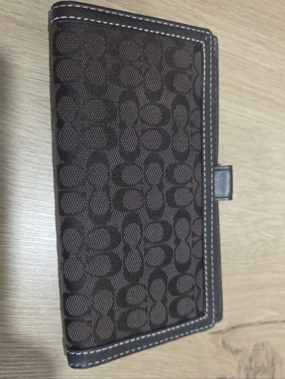 Y2K Coach Brown Signature Long Chequebook Wallet with Contrast Stitching